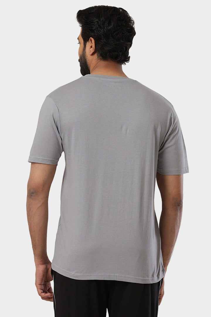 ARISER Iron Grey Color Round Neck Solid T-shirts For Men - TS25019