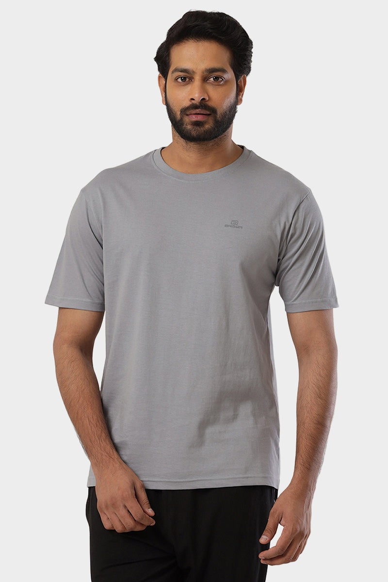 Round Neck - Iron Gray Solid T-Shirt For Men | Ariser