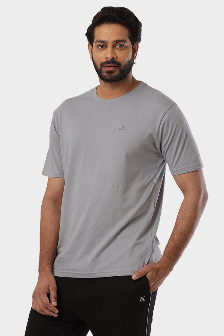 ARISER Iron Grey Color Round Neck Solid T-shirts For Men - TS25019