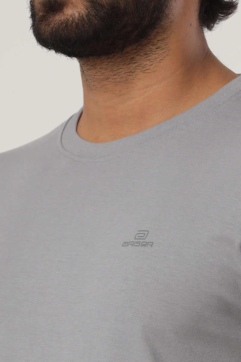 ARISER Iron Grey Color Round Neck Solid T-shirts For Men - TS25019