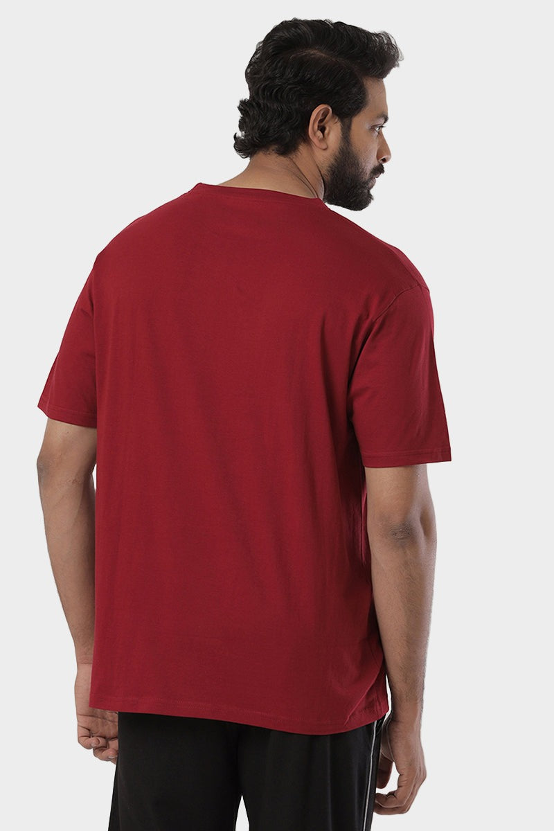 Round Neck - Maroon Solid T-Shirts For Men | Ariser