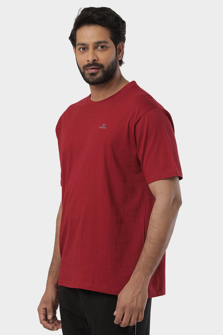 Round Neck - Maroon Solid T-Shirts For Men | Ariser