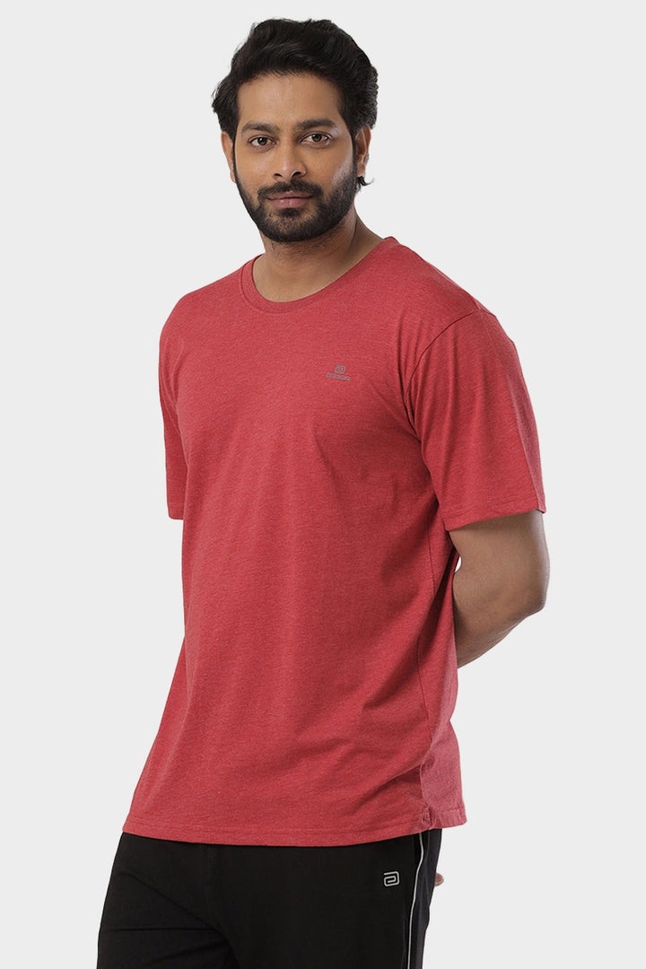 ARISER Red Melange Color Round Neck Solid T-shirts For Men - TS25007