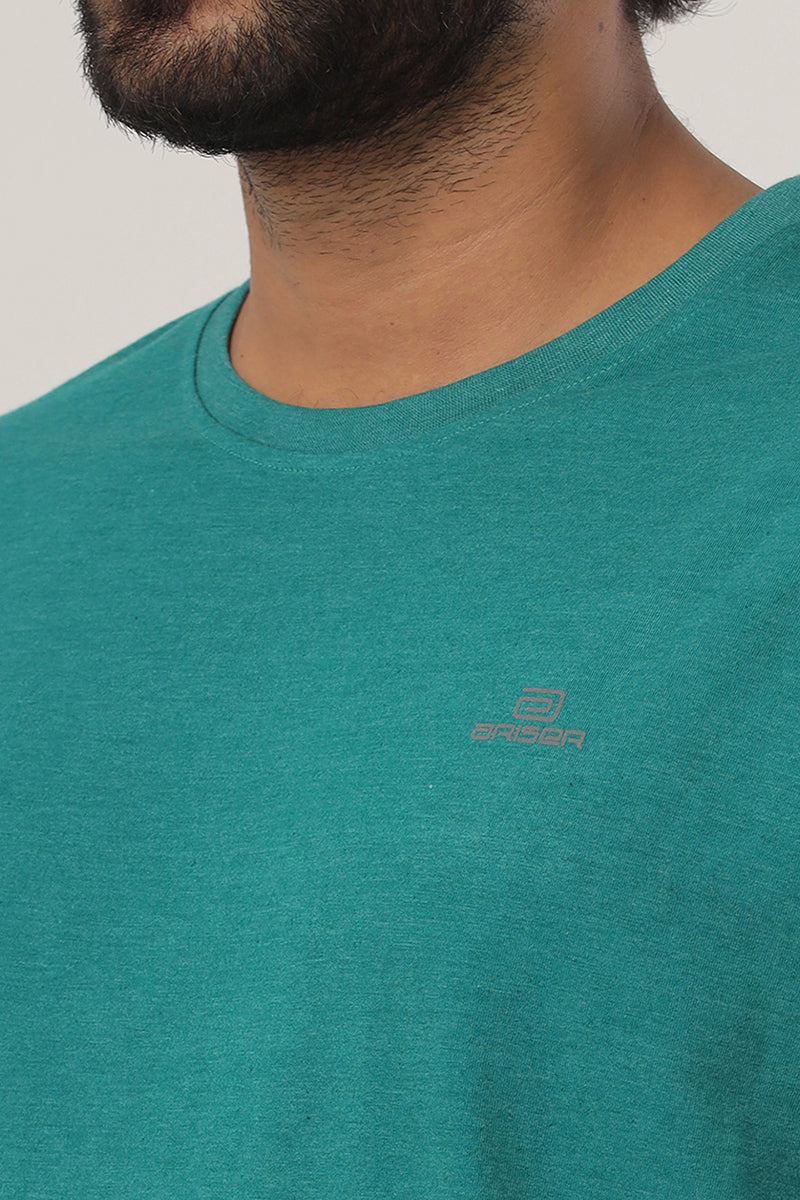 ARISER Teal Green Color Round Neck Solid T-shirts For Men - TS25004