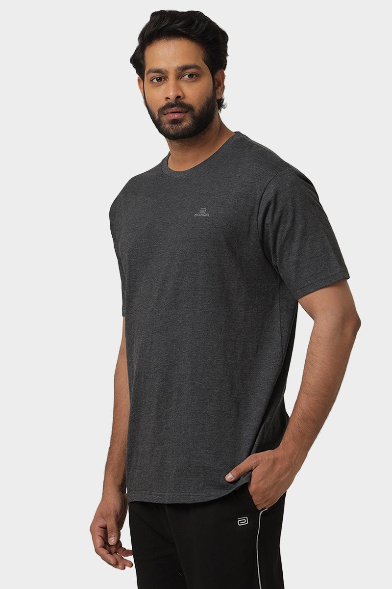 ARISER Charcoal Color Round Neck Solid T-shirts For Men - TS25005