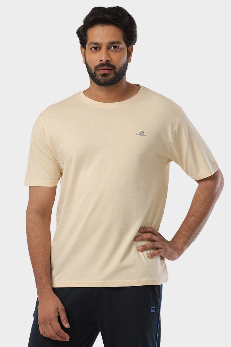 ARISER Coral Peach Color Round Neck Solid T-shirts For Men - TS25018