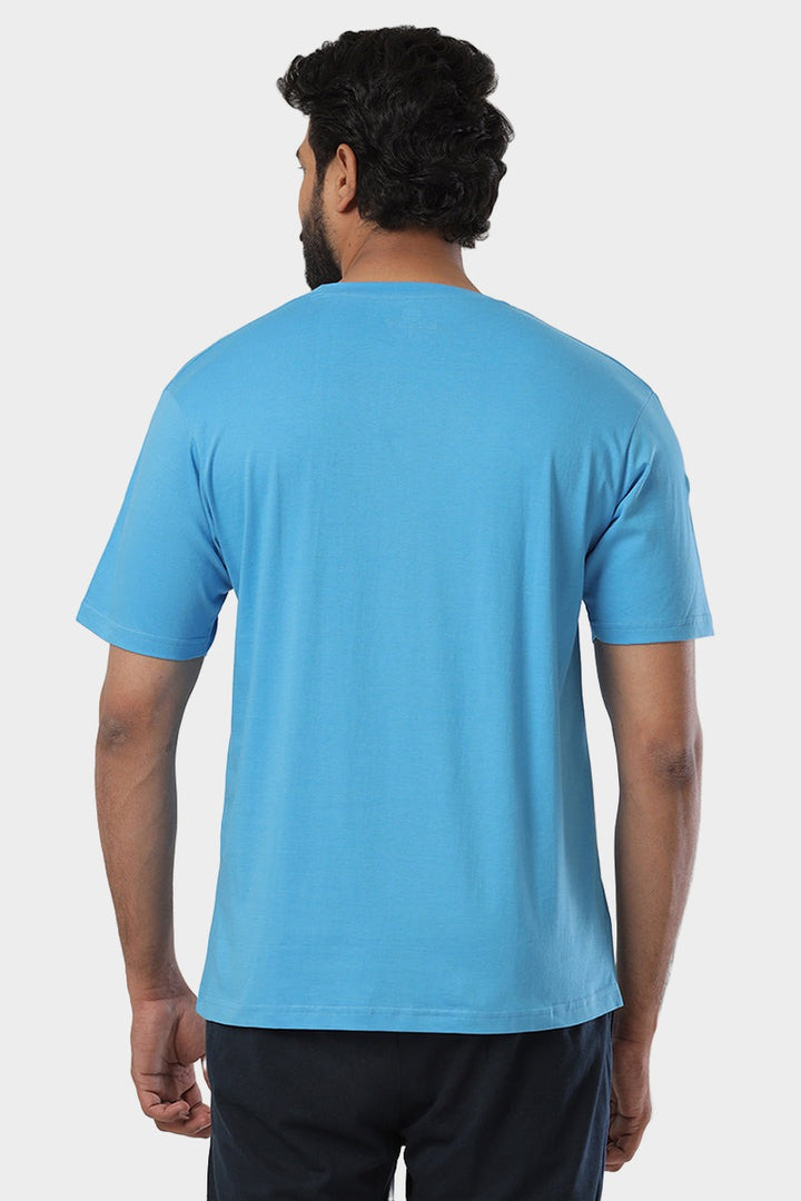 Round Neck - Blue Solid T-Shirt For Men | Ariser