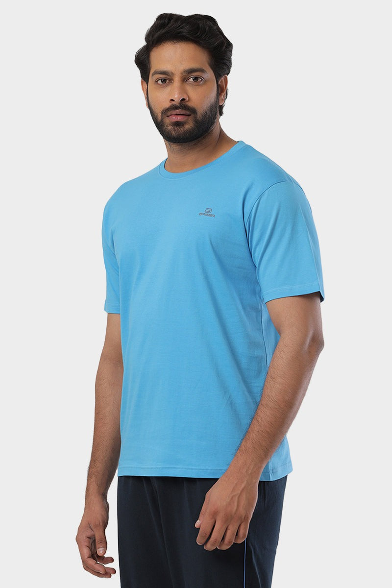 Round Neck - Blue Solid T-Shirt For Men | Ariser