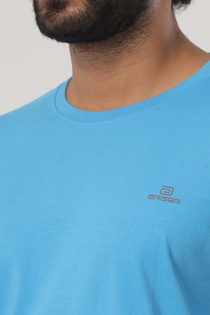 Round Neck - Blue Solid T-Shirt For Men | Ariser