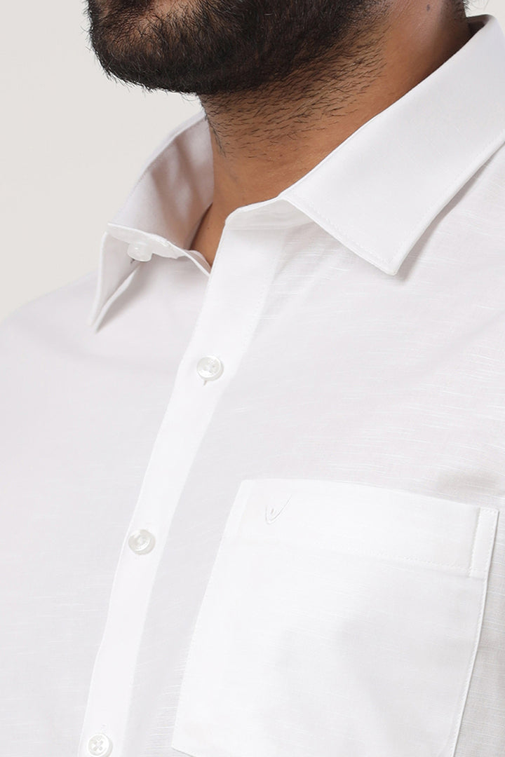 Amsler - 100% Cotton Slub Formal White Shirt For Men | Uathayam