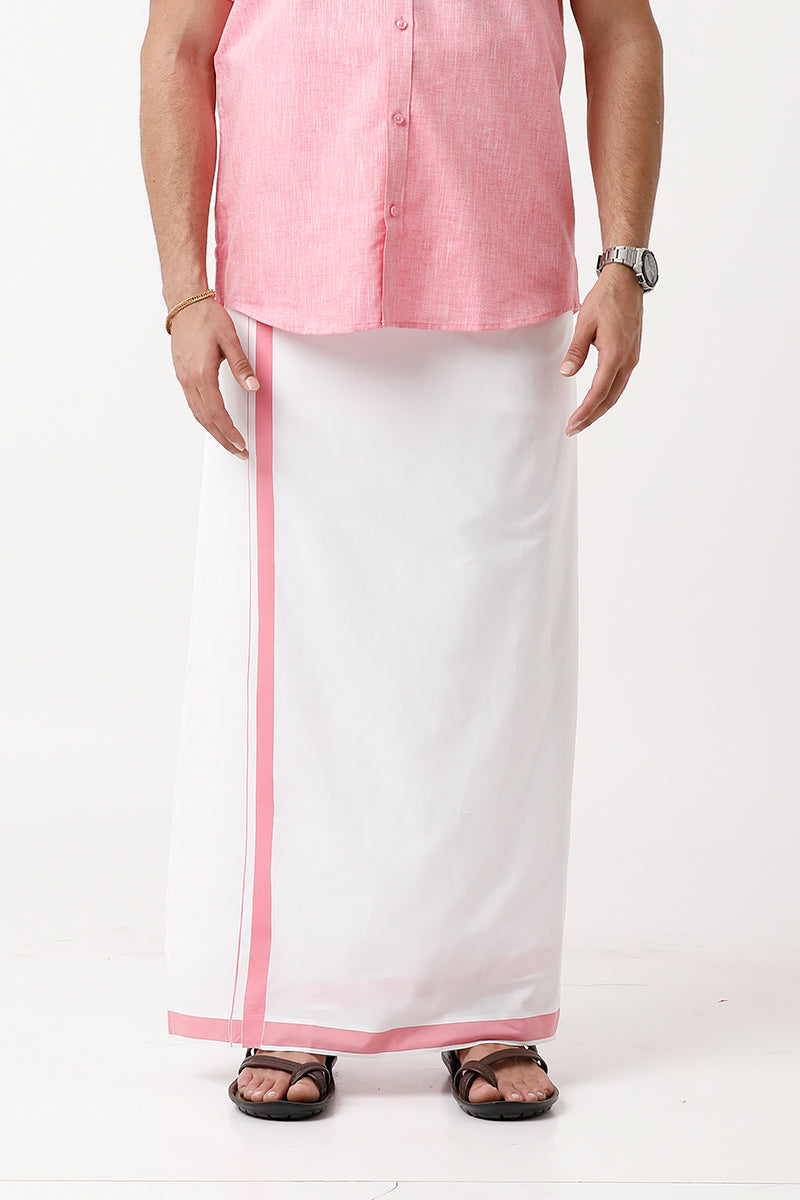 Uathayam Varna Pink Color Single Fancy Border Fixit Dhoti For Men - VA11025
