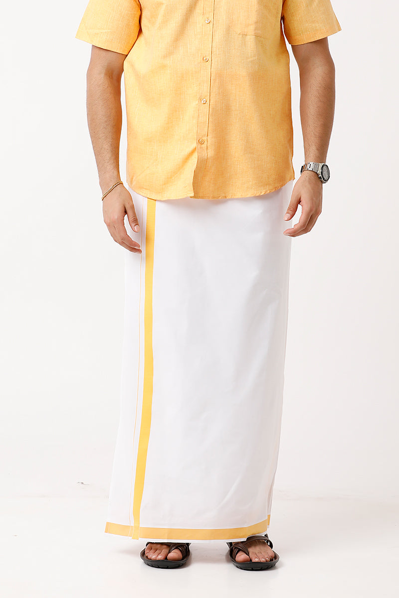 Uathayam Varna Golden Yellow Color Single Fancy Border Fixit Dhoti For Men - VA11029