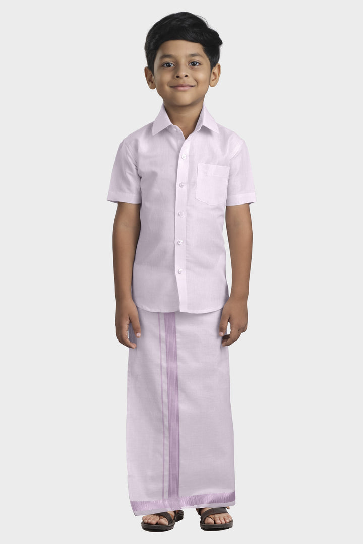 Vaibhav - Rose Pink Tissue Shirt and Dhoti 2 in 1 Set For Kids | Uathayam