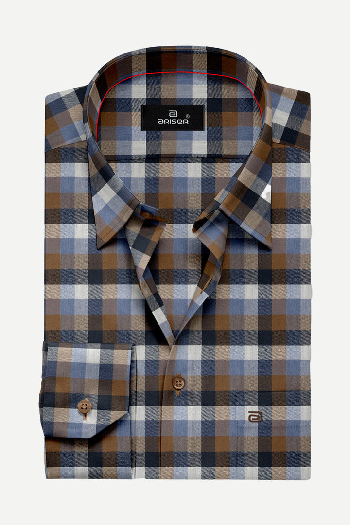 Vegas - Brown With Blue Checked Shirts For Mens | Ariser