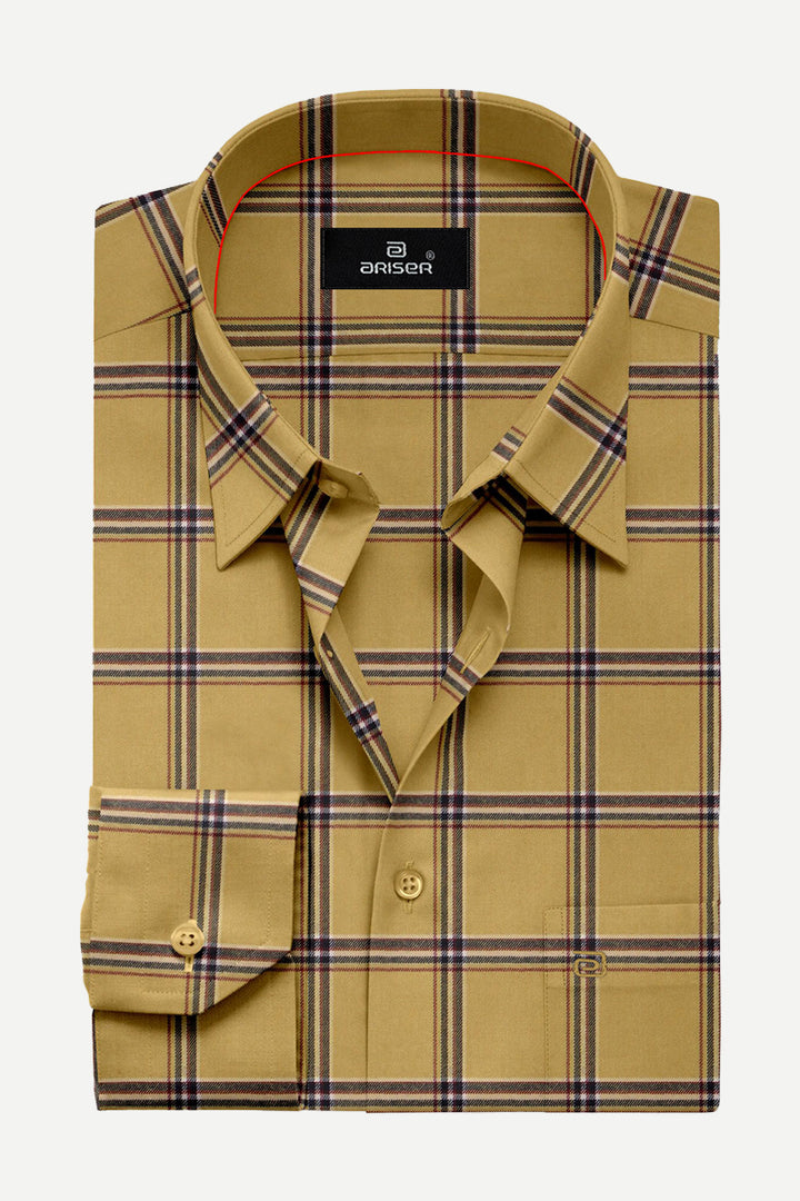 Vegas - Mustard Yellow With Black Checked Shirts For Mens | Ariser