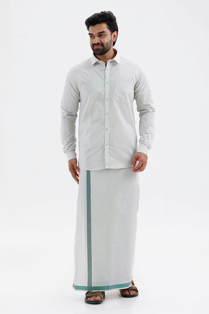 Vaibhav Spirit Shirt and Jari Single Dhoti Tissue Set 2 In 1 for Men by Uathayam