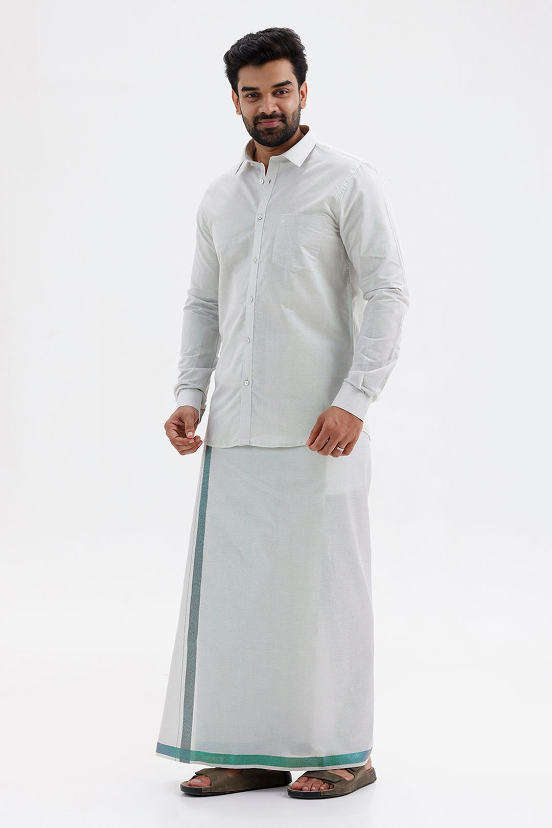 Spirit Shirt with Jari Single Dhoti Tissue Set for Men