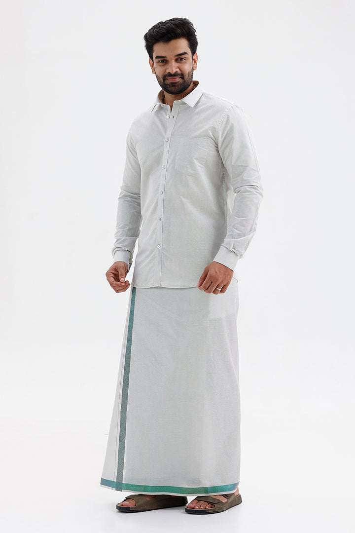 Spirit Shirt with Jari Single Dhoti Tissue Set for Men