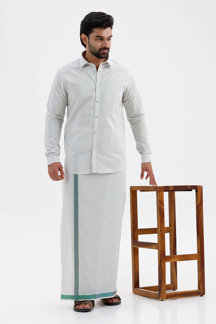 Vaibhav Spirit Shirt and Jari Single Dhoti Veshti Set for Men