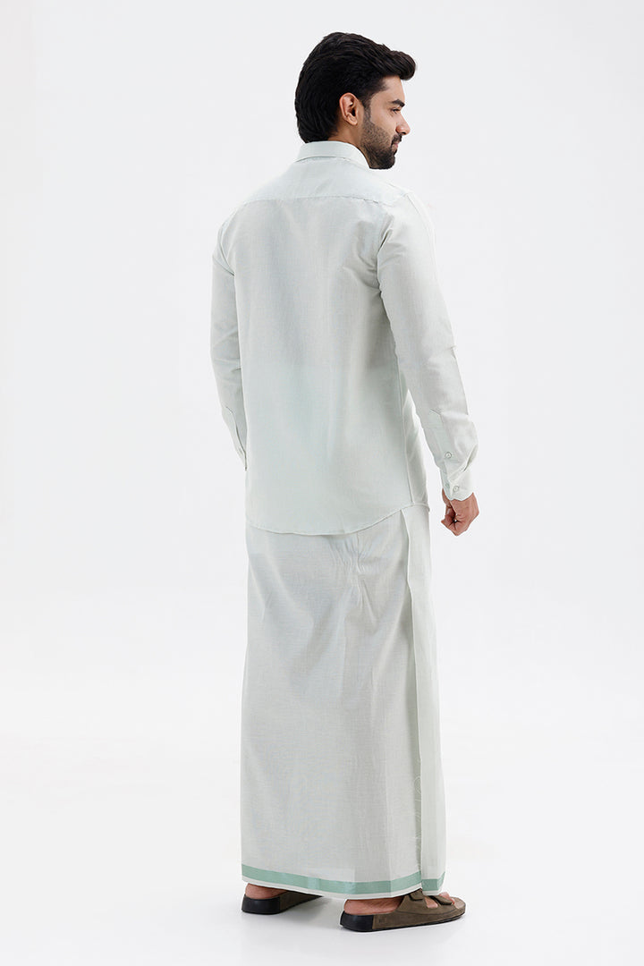 Men's Jari Single Dhoti Tissue Set with Mint Shirt