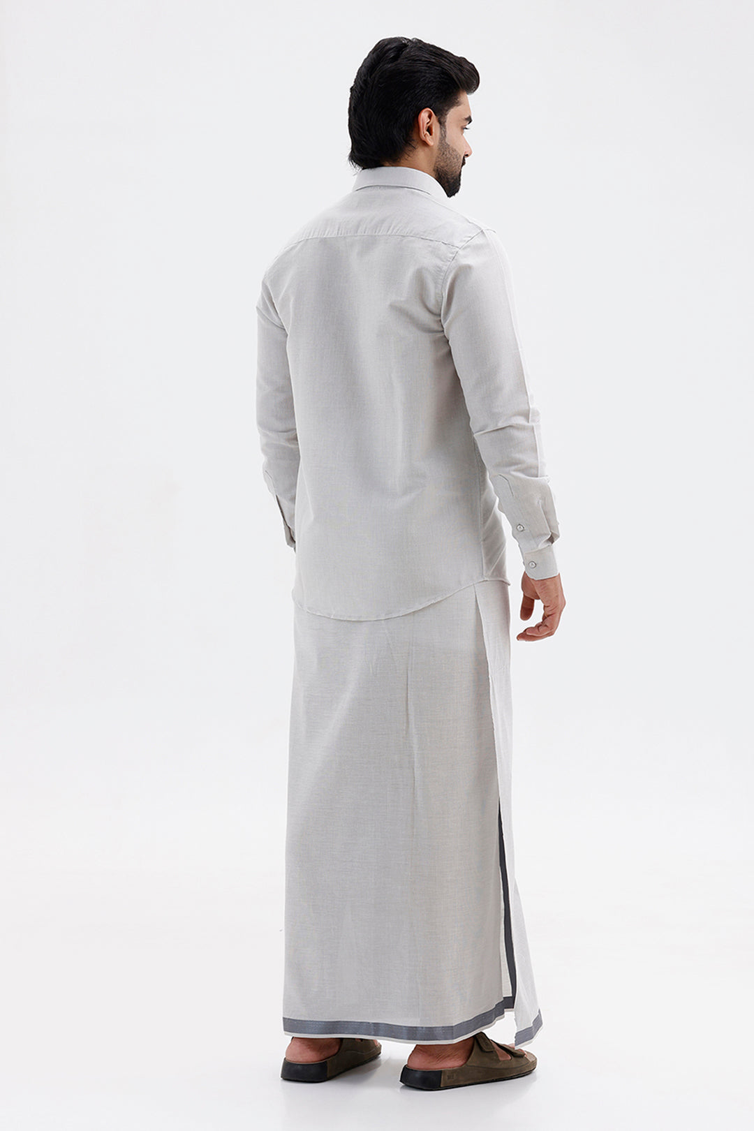 Vaibhav Traditional Steel Grey Shirt and Tissue Dhoti Combo Set