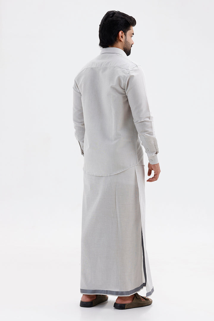 Vaibhav Traditional Steel Grey Shirt and Tissue Dhoti Combo Set