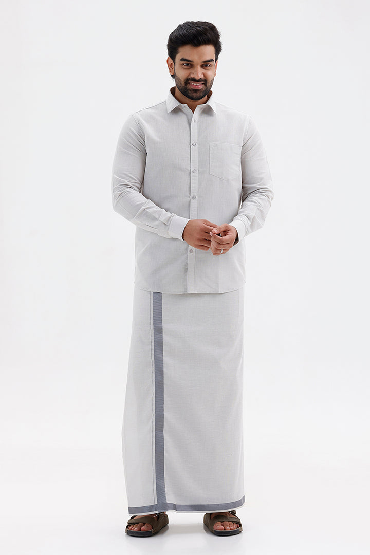 Vaibhav Steel Grey Shirt and Jari Single Dhoti Tissue Set