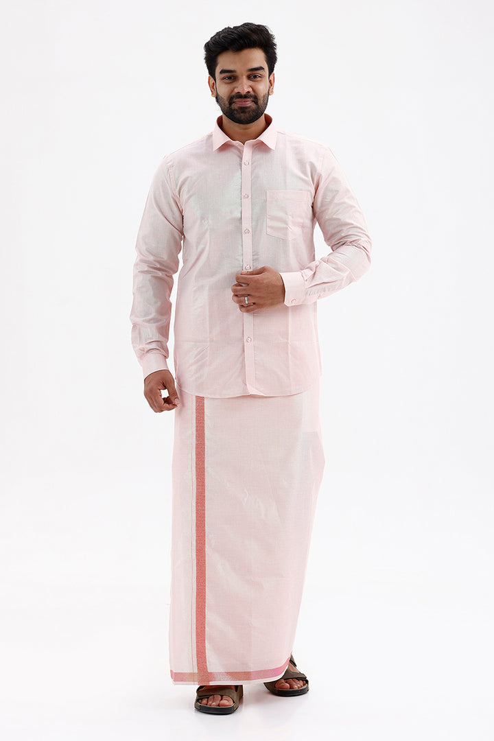 Men's Vaibhav Flash Shirt and Jari Single Dhoti Tissue Set