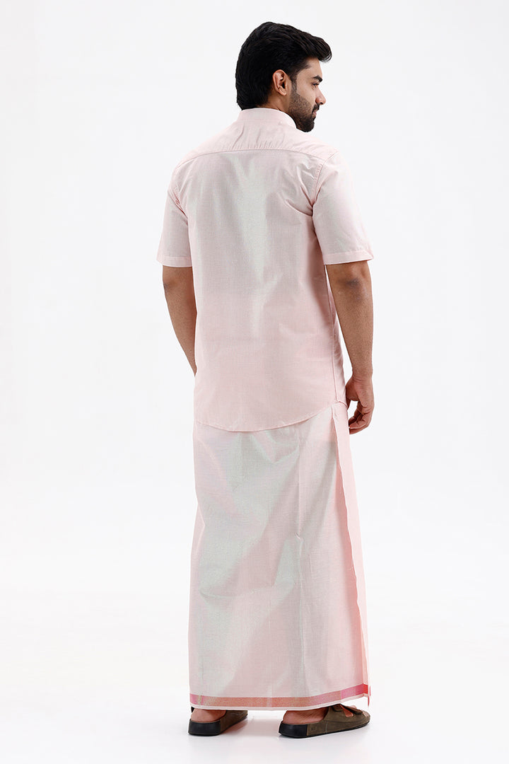 Men's Jari Single Dhoti Tissue Set with Flash Shirt