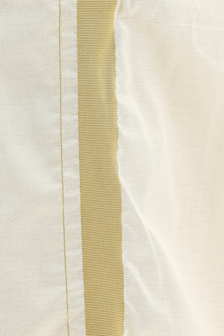 Yellow Shirt with Jari Single Dhoti Tissue Set for Men