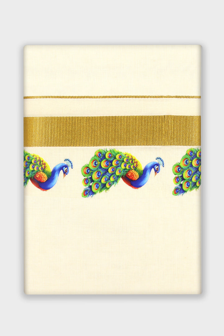 Jalore Kurta + Korra Double Layered Dhoti Set For Men (Peacock Design) | Uathayam