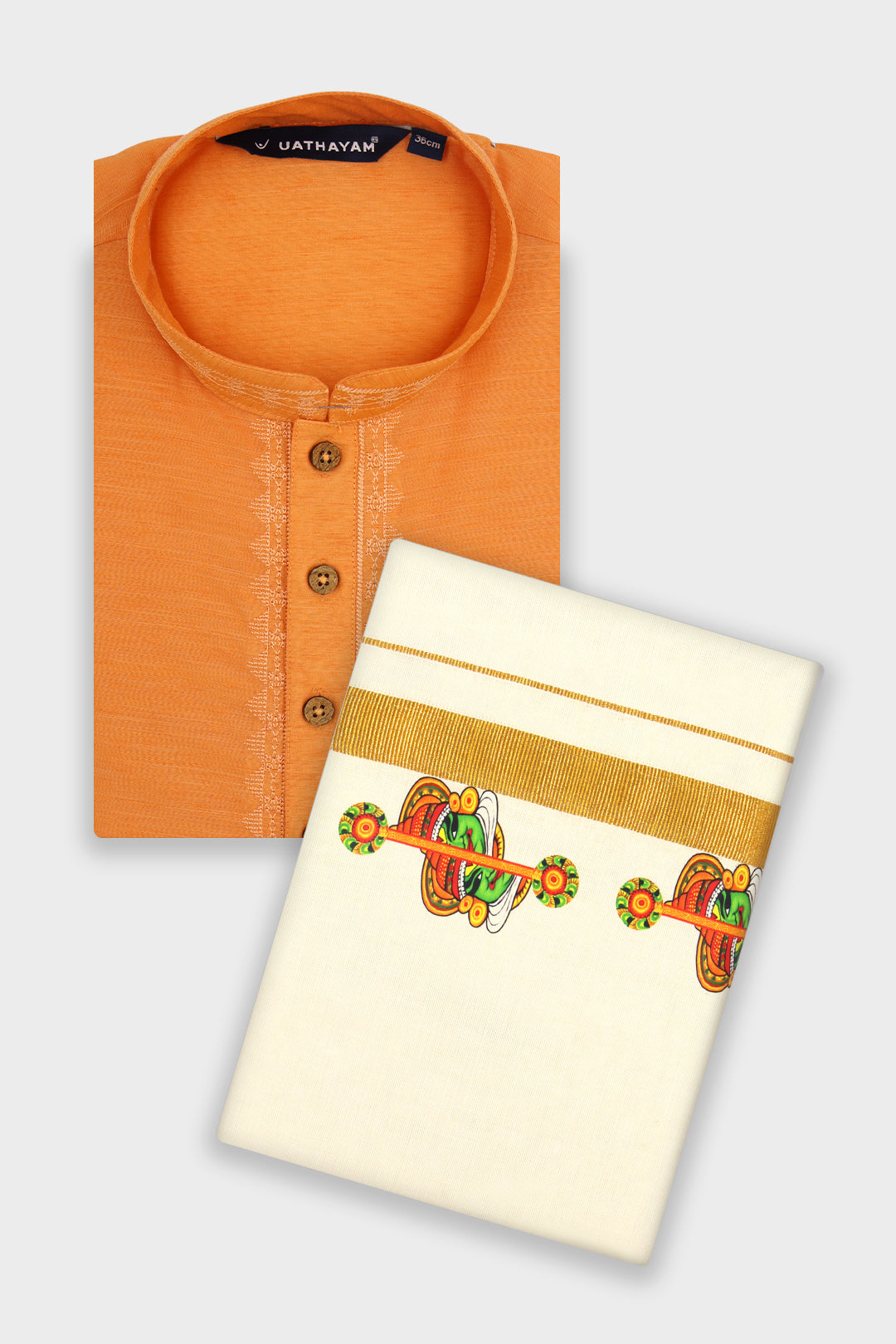Jalore Kurta + Korra Double Layered Dhoti Set For Men (Kathakali Design) | Uathayam