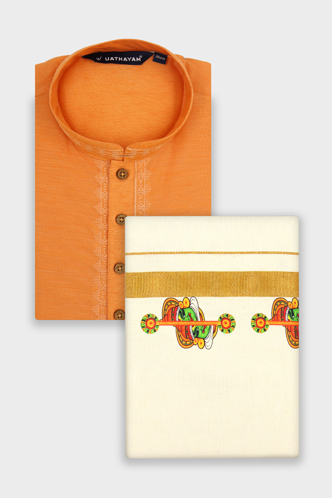 Jalore Kurta + Korra Double Layered Dhoti Set For Men (Kathakali Design) | Uathayam