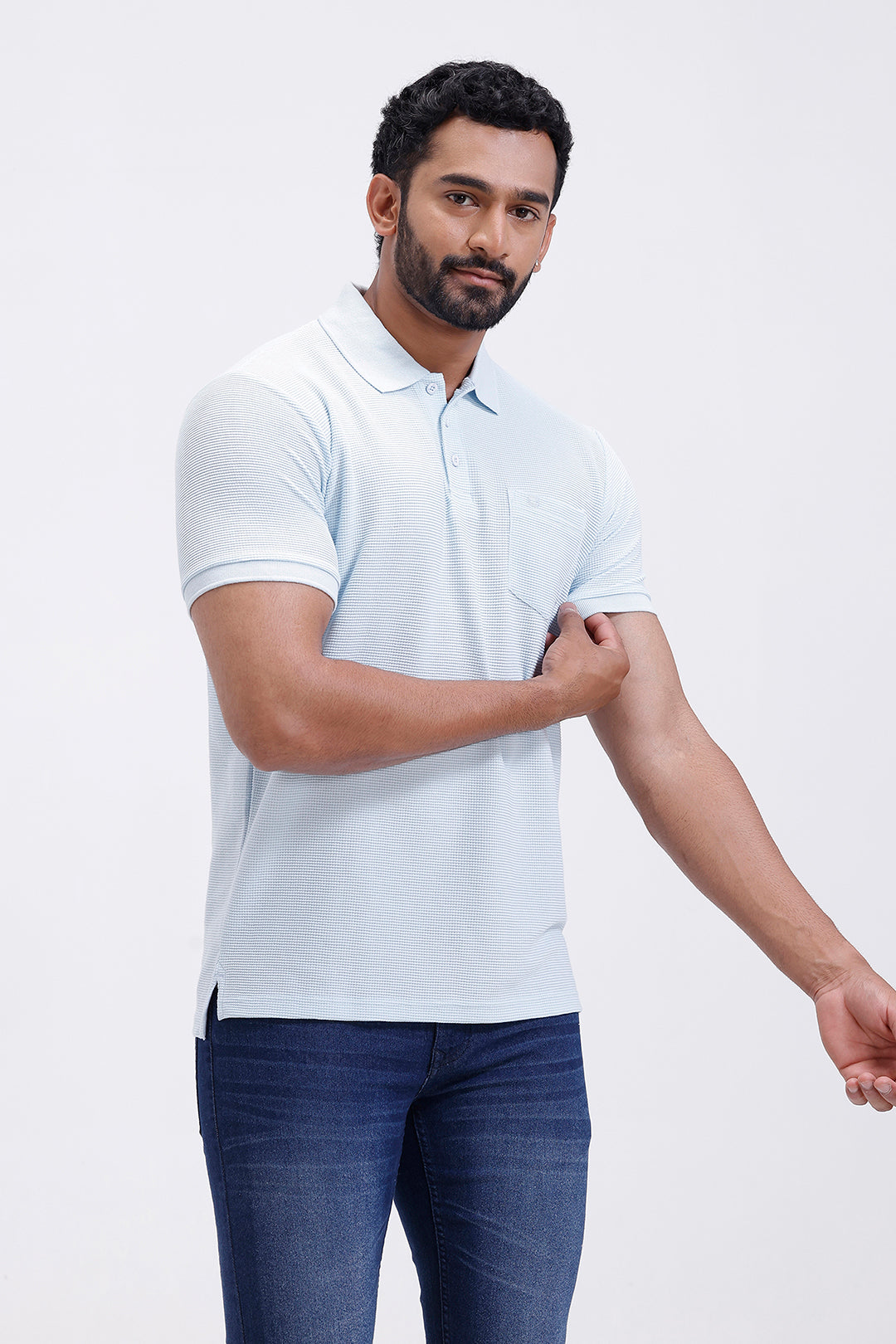ariser men waffle knit soft blue polo t-shirt