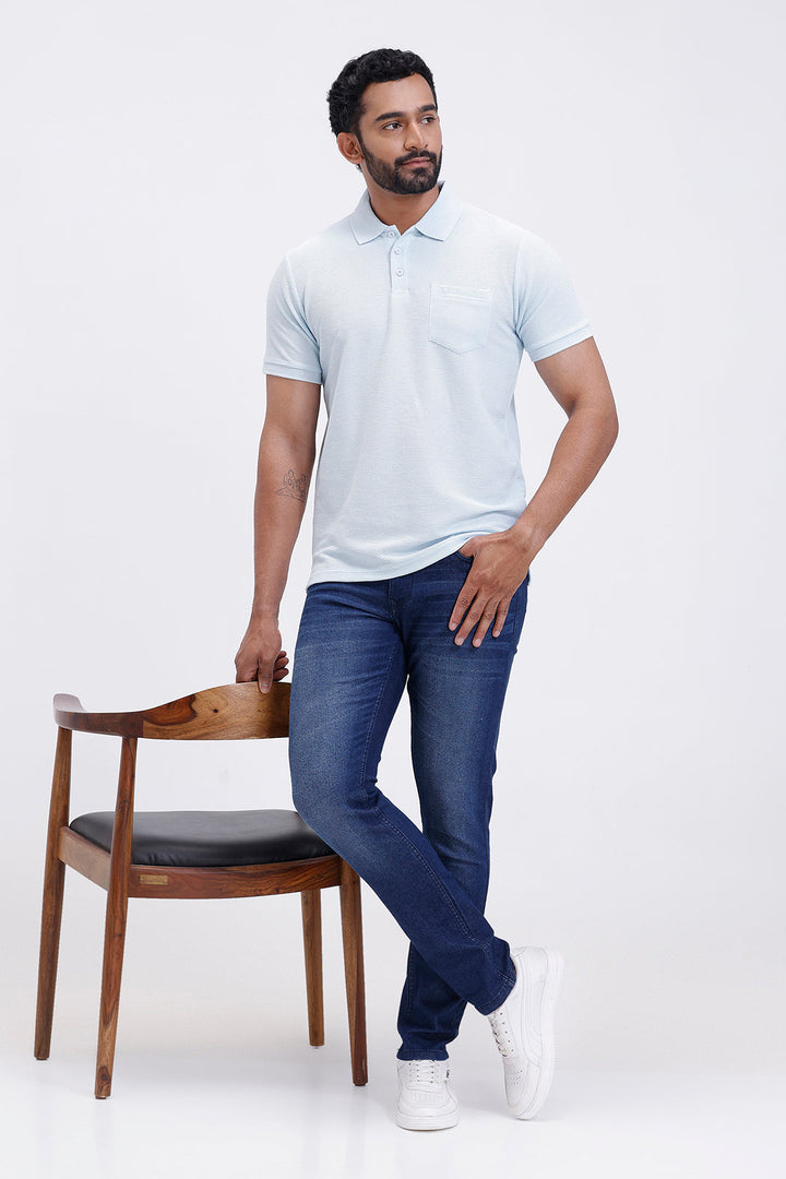 men soft blue waffle polo t-shirt