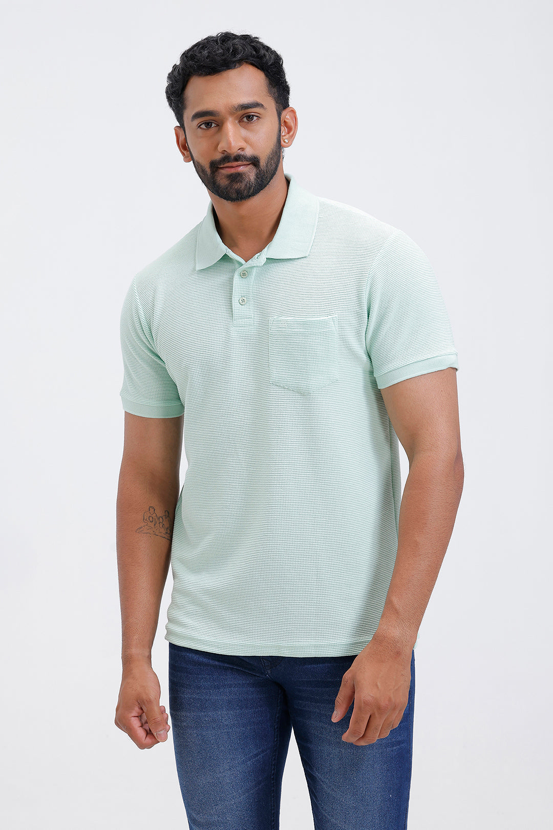 fresh mint green waffle polo t-shirt for men