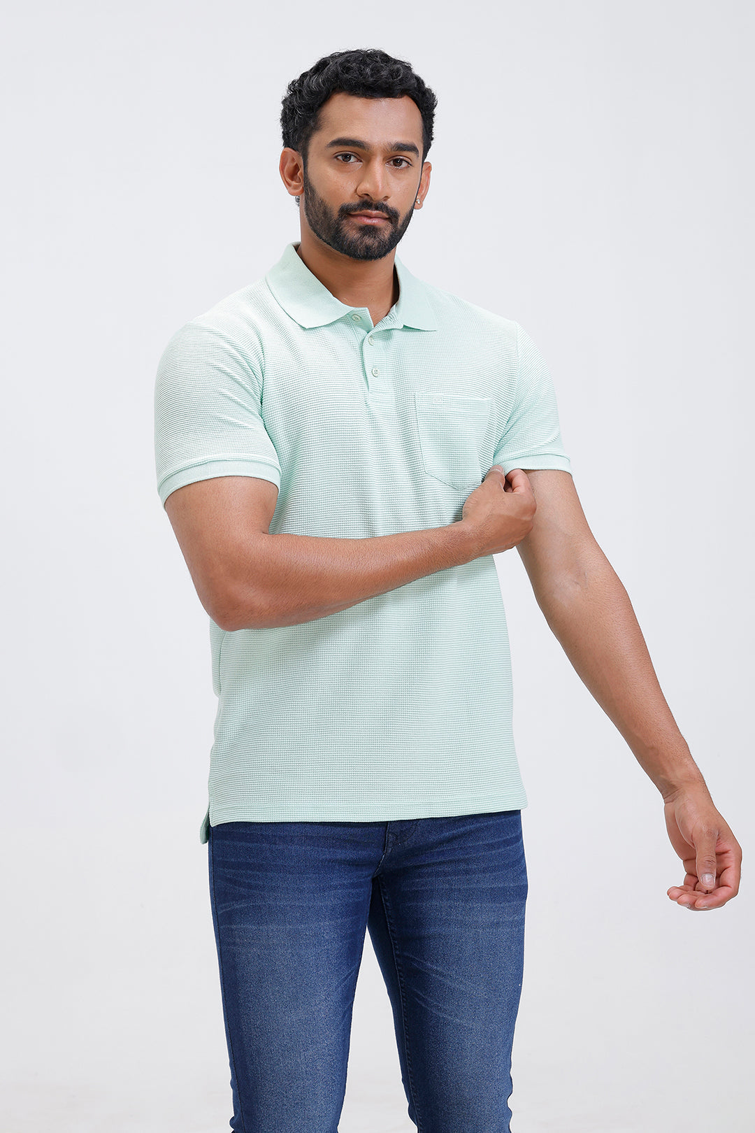 ariser men waffle knit fresh mint green polo t-shirt