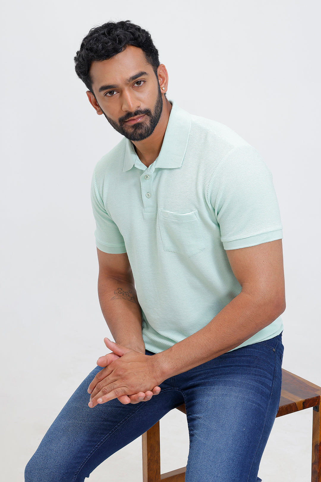 ariser casual waffle polo fresh mint green colour
