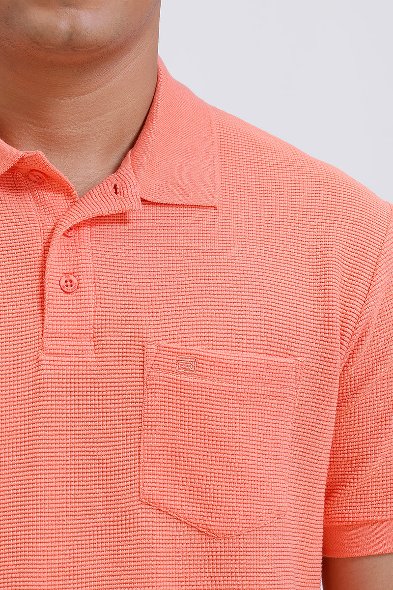Peach colour waffle knit polo T-shirt for men