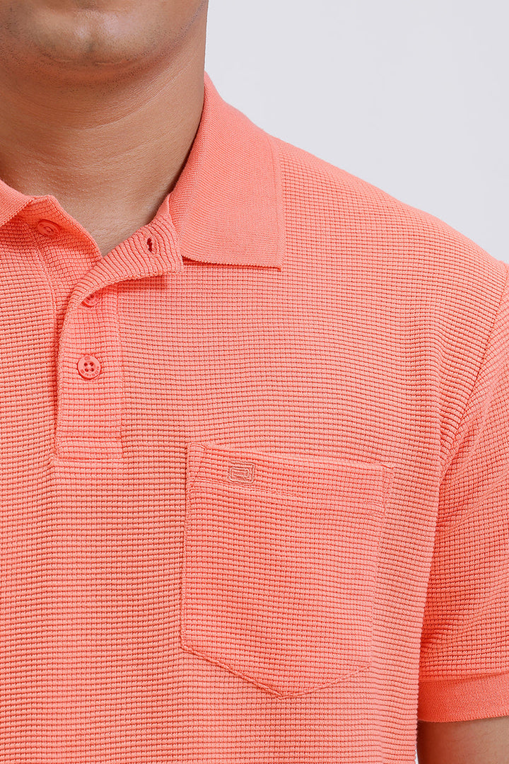 Peach colour waffle knit polo T-shirt for men