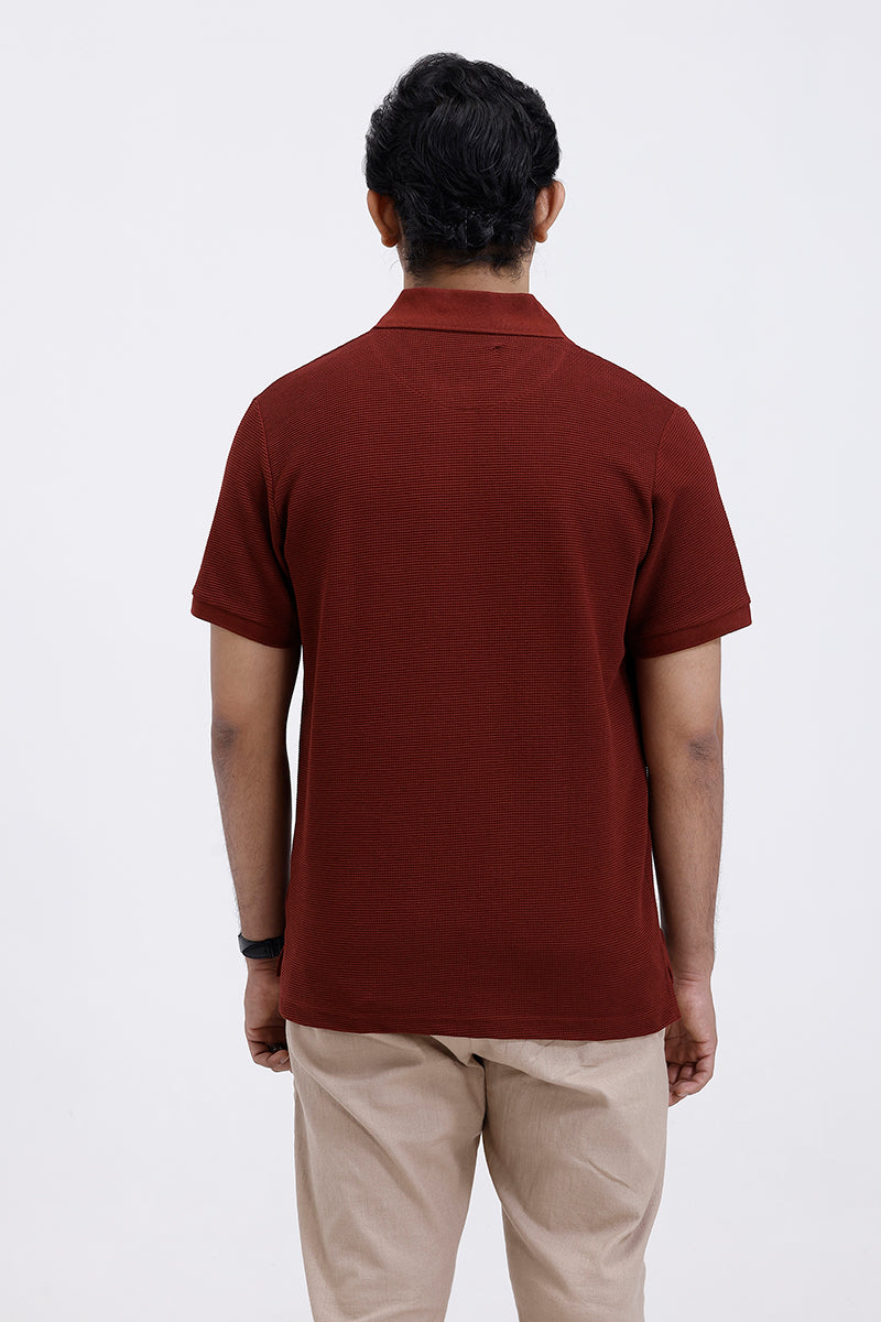 Men’s waffle fabric maroon polo shirt