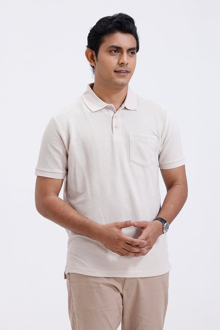 ariser waffle polo natural cream t-shirt men