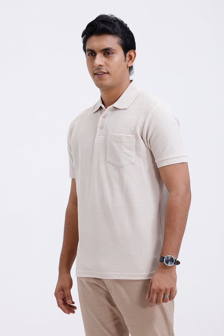 ariser men waffle knit cream polo t-shirt