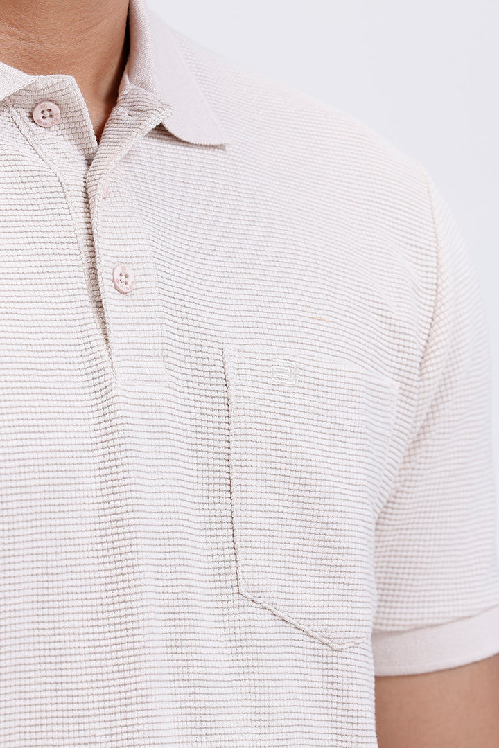 natural cream waffle polo t-shirt for men