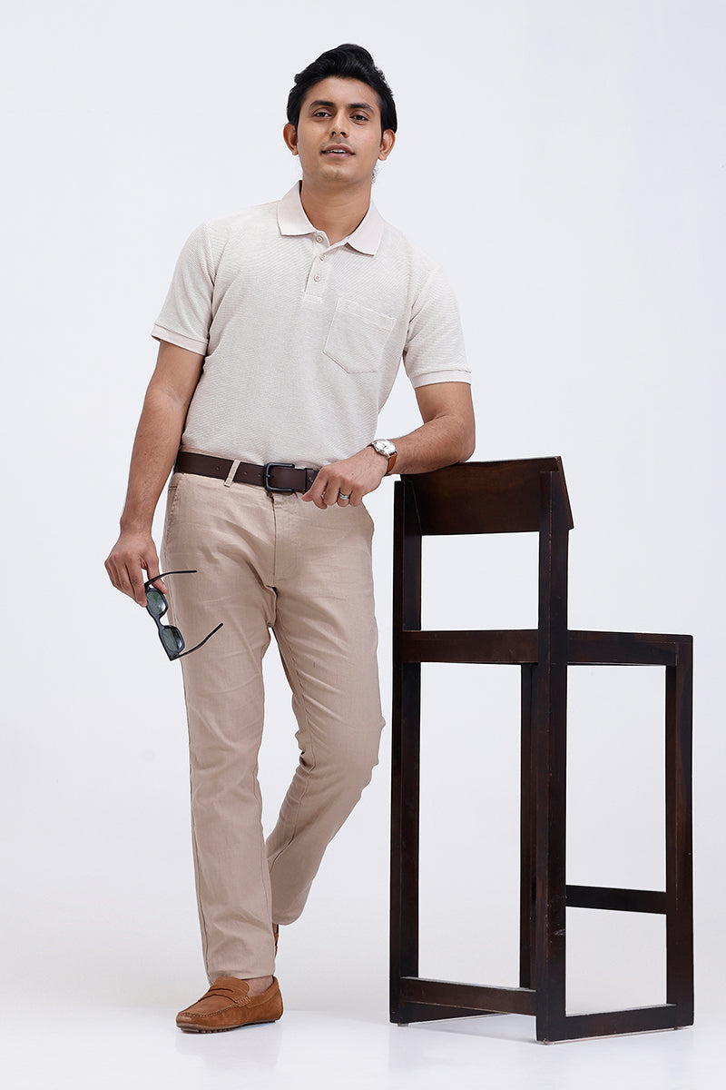 men natural cream waffle polo t-shirt