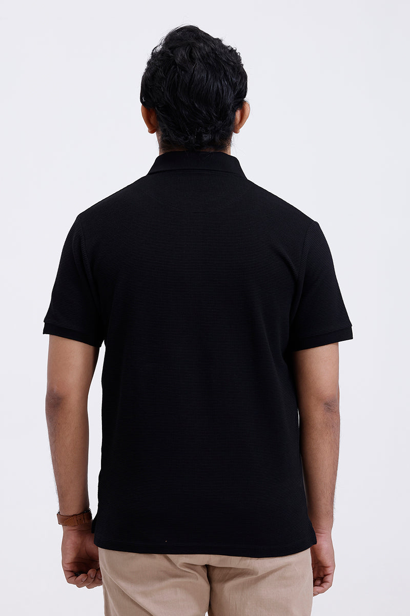 midnight black textured polo t-shirt ariser