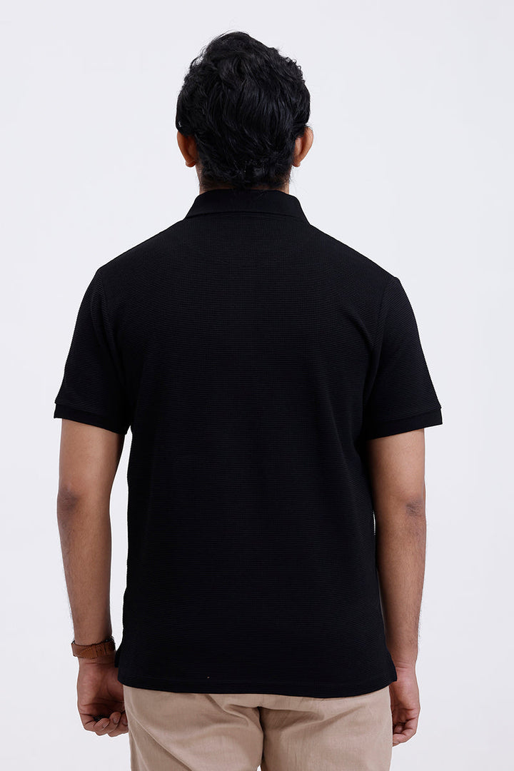 midnight black textured polo t-shirt ariser