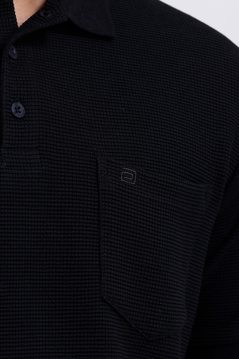 midnight black waffle polo t-shirt for men