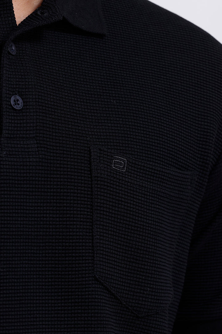 midnight black waffle polo t-shirt for men