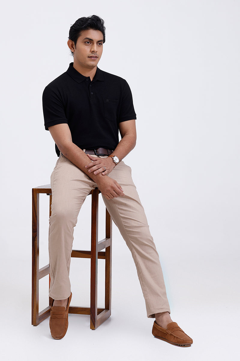 men midnight black waffle polo t-shirt